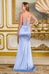 Load image into Gallery viewer, LAS3699 Wholesale Blue Beaded Corset Sheath Prom Dress with V-Neckline &amp; High Slit Evening Gown - - Long Formal Dress LAS