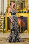 Load image into Gallery viewer, LAS3706 Wholesale Black Spaghetti Strap Fitted Embroidered Sequin Floral V-Neck Prom Evening Gown - BLACK - Long Formal Dress LAS