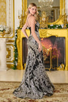 Load image into Gallery viewer, LAS3706 Wholesale Black Spaghetti Strap Fitted Embroidered Sequin Floral V-Neck Prom Evening Gown - - Long Formal Dress LAS