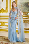 Load image into Gallery viewer, LAS3782 Wholesale Beaded V-Neck Evening Gown with Sheer Cape Fitted Silhouette &amp; Lace-Up Back