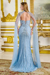 Load image into Gallery viewer, LAS3782 Wholesale Beaded V-Neck Evening Gown with Sheer Cape Fitted Silhouette &amp; Lace-Up Back