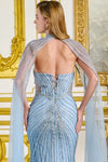 Load image into Gallery viewer, LAS3782 Wholesale Beaded V-Neck Evening Gown with Sheer Cape Fitted Silhouette &amp; Lace-Up Back
