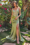 Load image into Gallery viewer, LAS3817 Wholesale Sleeveless Beaded Corset Satin Prom Dress with V-Neckline Lace-Up Back &amp; Train - SAGE - Long Formal Dress LAS