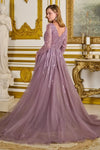 Load image into Gallery viewer, LAS3832 Wholesale Mauve Long Sleeve Sequin Beaded Mother of the Bride Dress V-Neck A-Line Evening Gown
