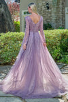 Load image into Gallery viewer, LAS3832 Wholesale Mauve Long Sleeve Sequin Beaded Mother of the Bride Dress V-Neck A-Line Evening Gown