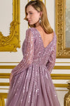 Load image into Gallery viewer, LAS3832 Wholesale Mauve Long Sleeve Sequin Beaded Mother of the Bride Dress V-Neck A-Line Evening Gown