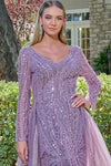 Load image into Gallery viewer, LAS3832 Wholesale Mauve Long Sleeve Sequin Beaded Mother of the Bride Dress V-Neck A-Line Evening Gown