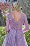 Load image into Gallery viewer, LAS3832 Wholesale Mauve Long Sleeve Sequin Beaded Mother of the Bride Dress V-Neck A-Line Evening Gown