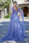 Load image into Gallery viewer, LAS3833 Wholesale Smoky Blue Beaded Gown with Sheer Cape Sleeves V-Neck Sequin Evening Dress - - Mother of the Bride Dress LAS
