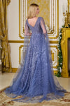 Load image into Gallery viewer, LAS3833 Wholesale Smoky Blue Beaded Gown with Sheer Cape Sleeves V-Neck Sequin Evening Dress - - Mother of the Bride Dress LAS