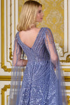 Load image into Gallery viewer, LAS3833 Wholesale Smoky Blue Beaded Gown with Sheer Cape Sleeves V-Neck Sequin Evening Dress - - Mother of the Bride Dress LAS