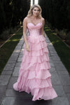 Load image into Gallery viewer, LAF8501 Wholesale Rhinestone Corset Tiered Ruffle A-Line Gown Sequin Bodice Formal Prom Dress