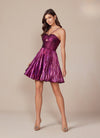 Load image into Gallery viewer, Wholesale Sweetheart Keyhole Metallic Pleated Fit-and-Flare Short Homecoming Dress by LAXA825 - Magenta - Cocktail Dress LAX