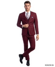 Load image into Gallery viewer, 3 Piece Men&#39;s Solid Slim Fit Suit - LAM282SKSA-06 - BURGUNDY - Mens Suits LA Merchandise