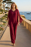 Load image into Gallery viewer, Two-Piece Formal Cold Shoulder Cape Pant Set By LA Merchandise LAV3463 - Burgundy - Pant Suit LAV