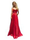 Cargar imagen en el visor de la galería, LAHL2861L Wholesale Long Satin Corset Prom Dress with Beaded Sheer Bodice Pockets &amp; Lace-Up Back - RED - Long Formal Dress LAH