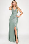 Cargar imagen en el visor de la galería, LA Merchandise LAF5328 Glitter Ruched Slit Gown with Spaghetti Straps - SAGE - Dress LAF