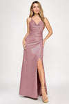 Cargar imagen en el visor de la galería, LA Merchandise LAF5328 Glitter Ruched Slit Gown with Spaghetti Straps - MAUVE - Dress LAF