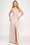 Cargar imagen en el visor de la galería, LA Merchandise LAF5328 Glitter Ruched Slit Gown with Spaghetti Straps - BLUSH - Dress LAF