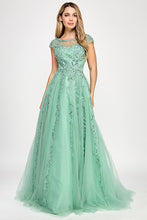 Load image into Gallery viewer, Wholesale Elegant Embroidered Tulle A-Line Evening Gown with Illusion Neckline By LAF8349