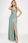 Load image into Gallery viewer, LA Merchandise LAF5328 Glitter Ruched Slit Gown with Spaghetti Straps