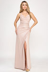 Load image into Gallery viewer, LA Merchandise LAF5328 Glitter Ruched Slit Gown with Spaghetti Straps