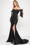 Load image into Gallery viewer, Wholesale Off-Shoulder Satin Mermaid Gown with Bow Tie Straps and Thigh-High Slit for Formal Events By LAF8358