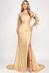 Load image into Gallery viewer, Wholesale Off-Shoulder Satin Mermaid Gown with Bow Tie Straps and Thigh-High Slit for Formal Events By LAF8358