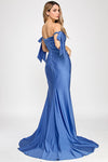 Load image into Gallery viewer, Wholesale Off-Shoulder Satin Mermaid Gown with Bow Tie Straps and Thigh-High Slit for Formal Events By LAF8358