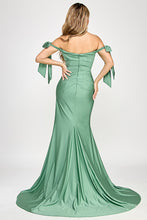 Load image into Gallery viewer, Wholesale Off-Shoulder Satin Mermaid Gown with Bow Tie Straps and Thigh-High Slit for Formal Events By LAF8358