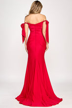 Load image into Gallery viewer, Wholesale Off-Shoulder Satin Mermaid Gown with Bow Tie Straps and Thigh-High Slit for Formal Events By LAF8358