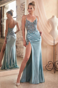 LA Merchandise LARCD439 Spaghetti Straps Bustier Glitter Prom Gown