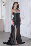 Cargar imagen en el visor de la galería, Wholesale Strapless Corset Gown with Rhinestone Sweetheart Neckline and High Slit By LAF8402 - BLACK - Dress LAF