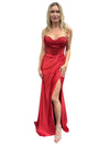 Load image into Gallery viewer, LAHTL3048L Wholesale Satin Beaded Corset Prom Dress with High Slit Lace-Up Back &amp; Sweep Train - RED - Long Formal Dress LAH