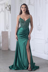 Load image into Gallery viewer, Wholesale Satin Beaded Corset Evening Gown with Sweetheart Neckline, High Slit &amp; Mermaid Train By LAF8404