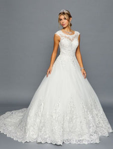 LA Merchandise LADK456 Lace Applique Boat Neck Bridal Dress