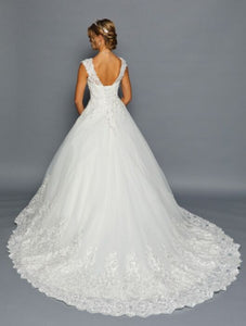 LA Merchandise LADK456 Lace Applique Boat Neck Bridal Dress