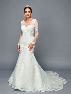 LA Merchandise LADK470 Illusion Boat Neck Lace Applique Wedding Dress