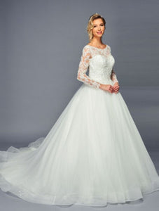 LA Merchandise LADK471 Chapel Train Wedding  Long Sleeves Bridal Gown