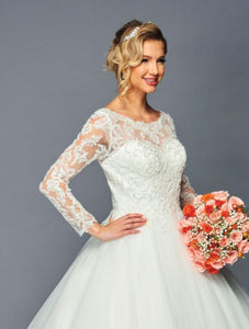 LA Merchandise LADK471 Chapel Train Wedding  Long Sleeves Bridal Gown
