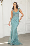 Cargar imagen en el visor de la galería, Wholesale Elegant Beaded Lace Mermaid Evening Gown with Corset Back By LAF8350 - TEAL - Dress LAF