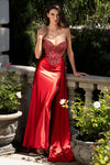 Load image into Gallery viewer, LAF8511 Wholesale Crystal Beaded Corset Satin Mermaid Prom Dress Strapless Sweetheart Gown - RED - Long Prom Dress LAF