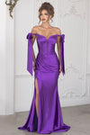 Cargar imagen en el visor de la galería, Wholesale Satin Off-Shoulder Corset Gown with Draped Skirt &amp; Side Slit By LAF8401 - PURPLE - Dress LAF
