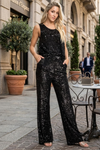 Load image into Gallery viewer, Two-Piece Formal Sleeveless Sequined Pant Suit By LA Merchandise LAV3474 - Black - Pant Suit LAV