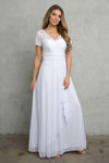Load image into Gallery viewer, Simple Short Sleeve Lace Chiffon Wedding Dress By LA Merchandise LAV3486