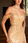 Load image into Gallery viewer, LAF8513 Wholesale Off-Shoulder Beaded Sheath Evening Gown with Detachable Train &amp; Side Slit - - Long Prom Dress LAF