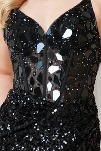 La Merchandise LAA5050 Sleeveless Mirror Rhinestones Prom Long Dress - - Dress LA Merchandise
