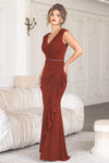 Load image into Gallery viewer, LAF8374 Wholesale Cap Sleeve Formal Gown with Beaded Waist &amp; Cascade Ruffle Evening Dress