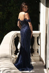 Load image into Gallery viewer, LAF8513 Wholesale Off-Shoulder Beaded Sheath Evening Gown with Detachable Train &amp; Side Slit - - Long Prom Dress LAF