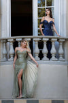 Load image into Gallery viewer, LAF8513 Wholesale Off-Shoulder Beaded Sheath Evening Gown with Detachable Train &amp; Side Slit - - Long Prom Dress LAF